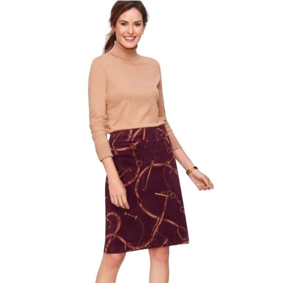 Talbots Corduroy A-Line Above Knee Equestrian Horse Print Skirt Sz 2 Petite NWT - Picture 3 of 6